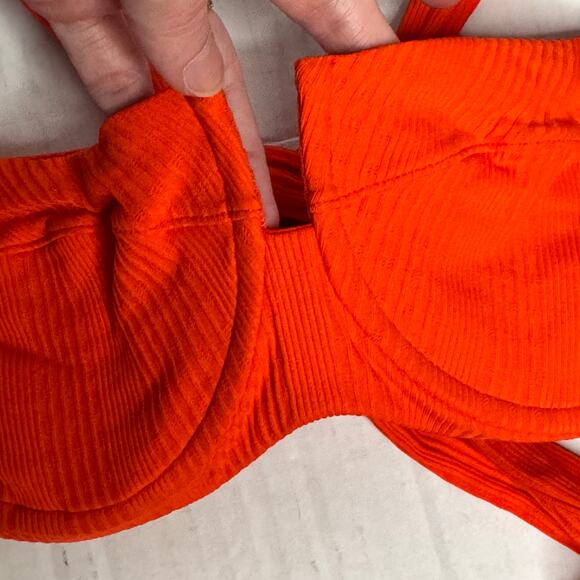 L Space Pointelle Rib Camellia Underwire Bikini Top Poppy Orange NWT Women XL - Picture 3 of 8